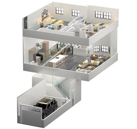 Floor plan for 2 beds, 2.5 baths, 1536 sqft